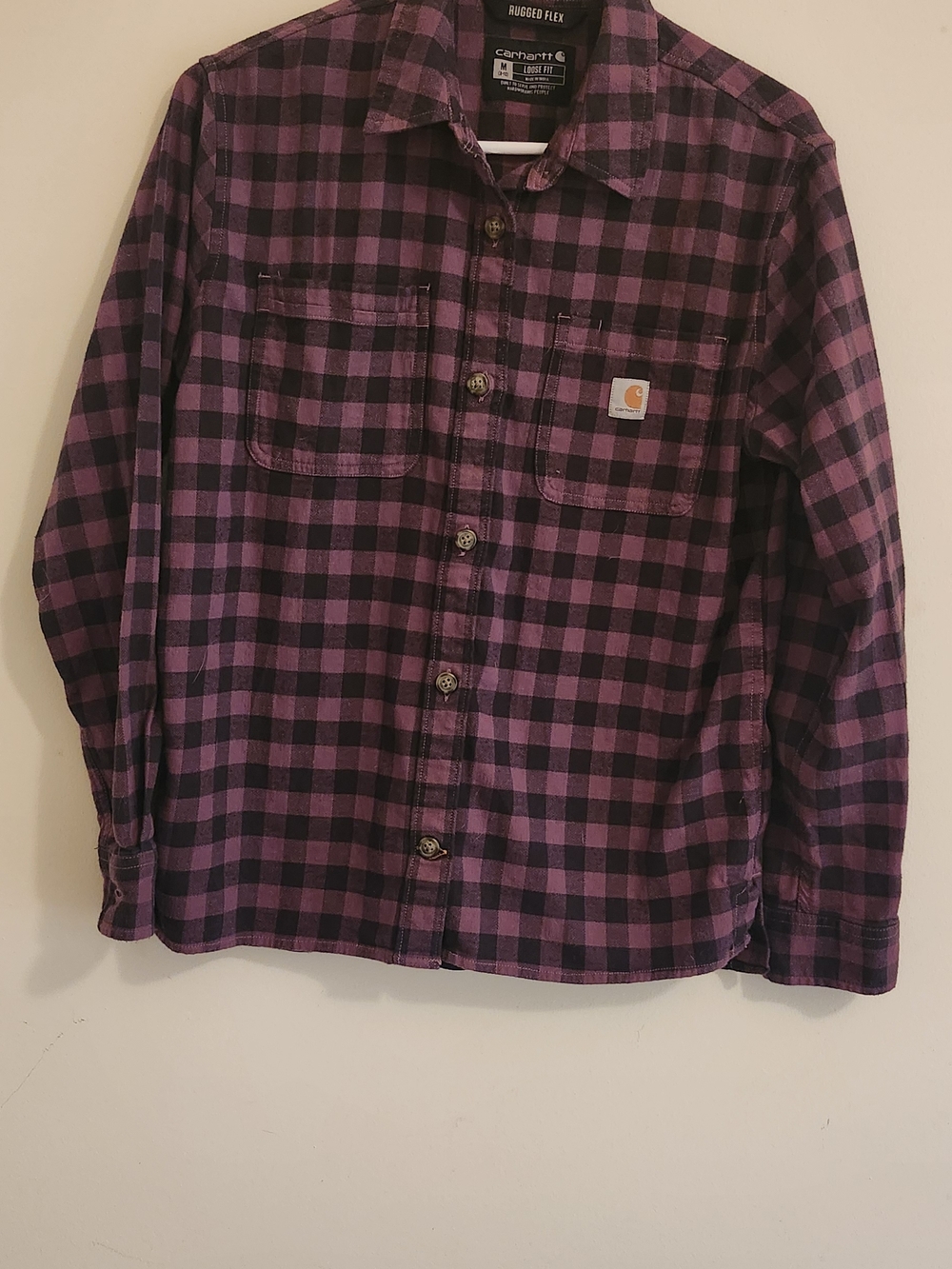 Carhartt Purple and Black Plaid Rugged Flex Button-Down Shirt Gorpcore